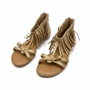GAP Kids Girls Gold Fringe Gladiator Sandals Size 1 Back Zip Flat Summer Shoes